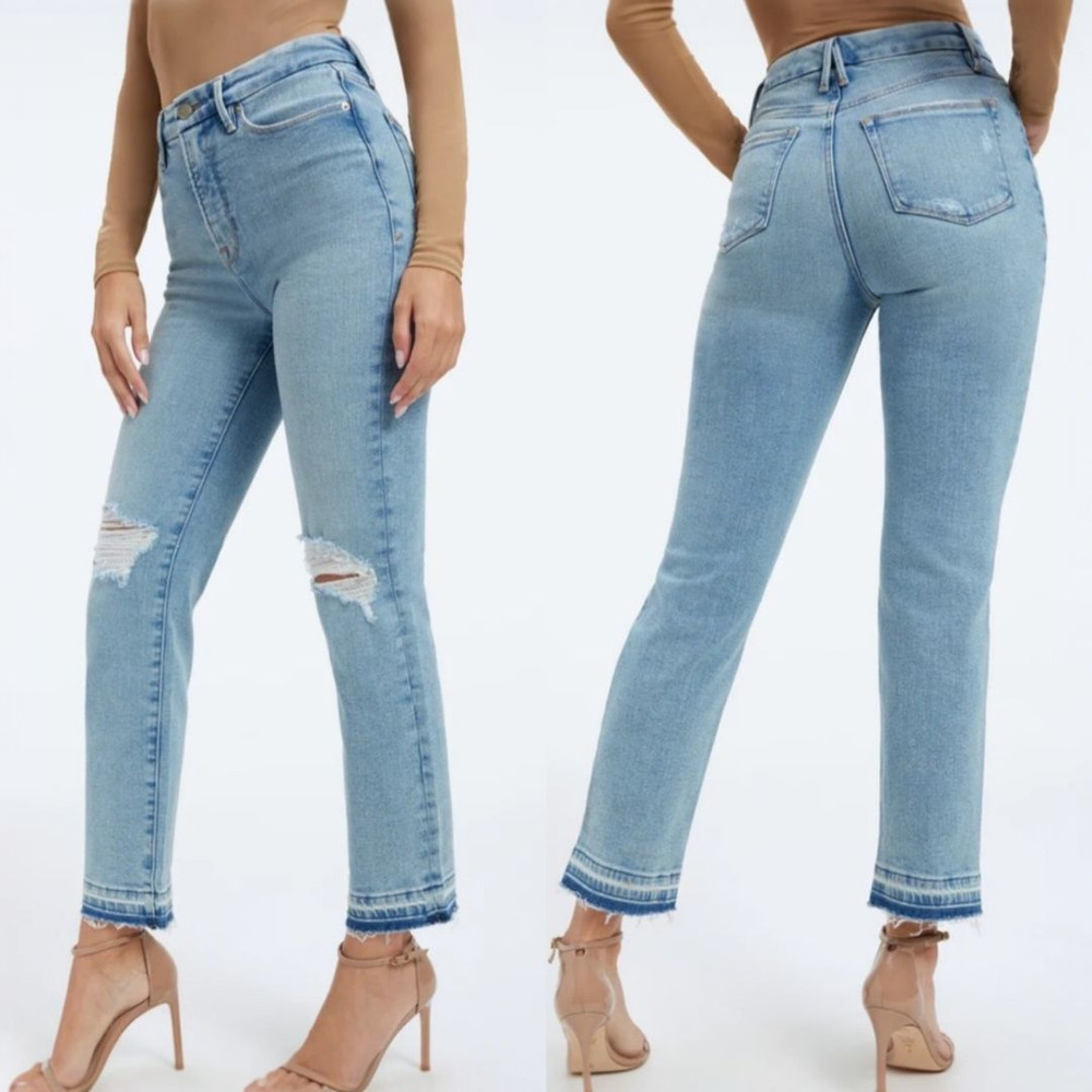 Good American Good Vintage High Rise Straight Leg Blue Jean 10/30 Indigo 246